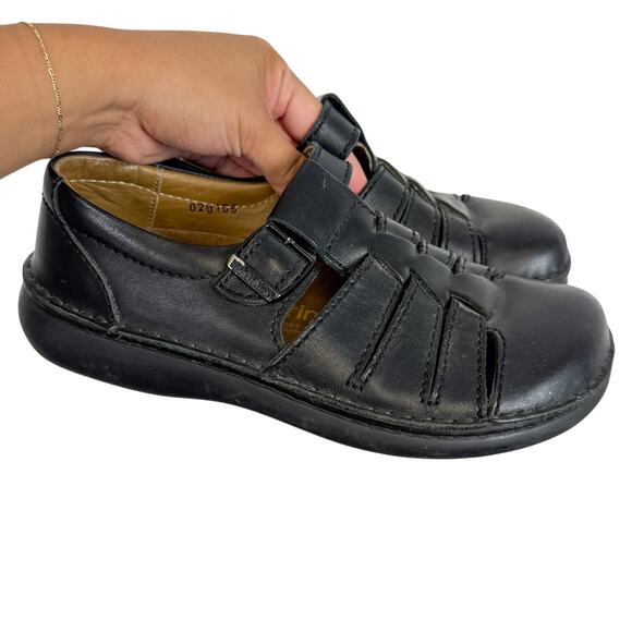 Birkenstock Footprints Fisherman Buckle Sandals Black Leather - 38 (Womens 7) - Picture 1 of 14